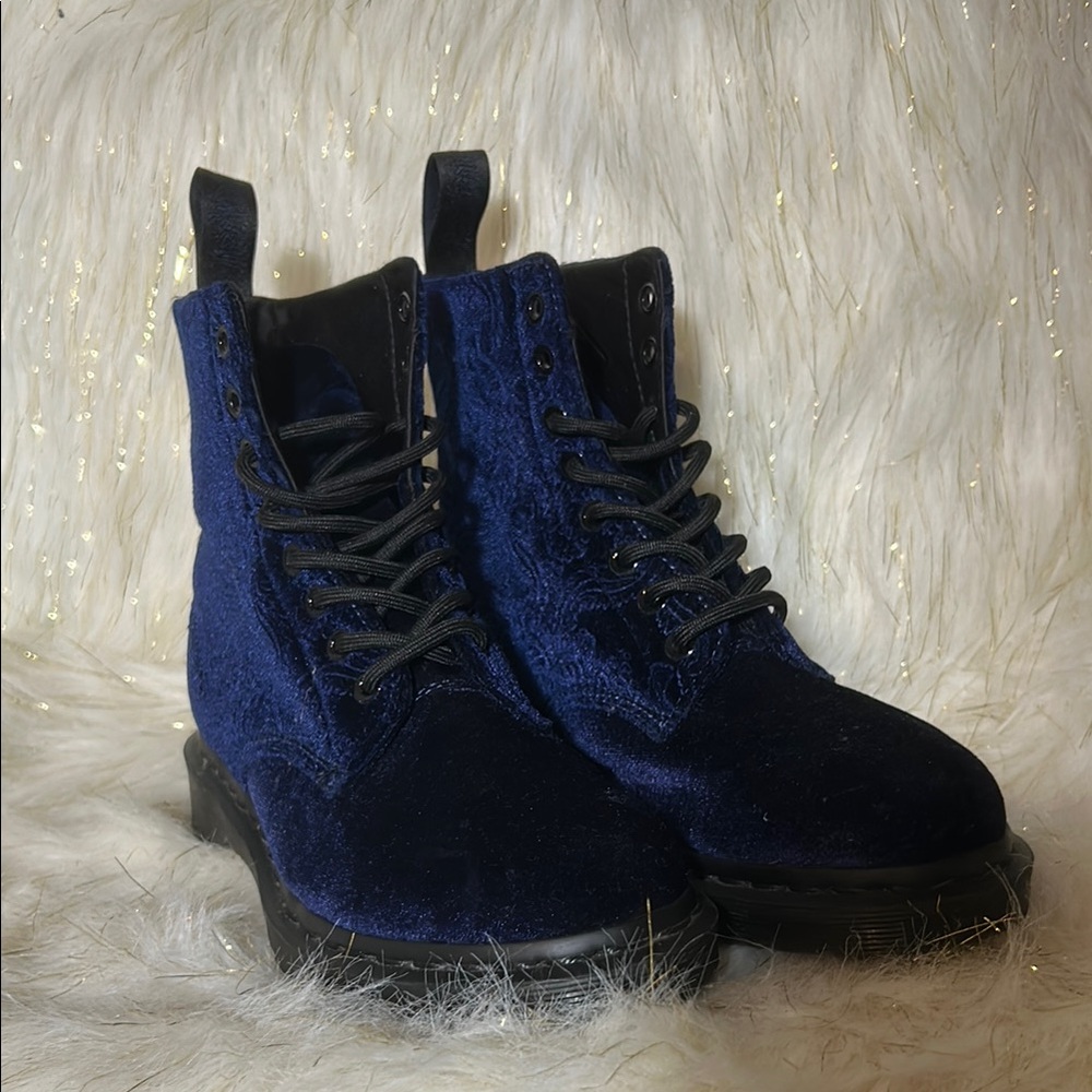 Blue Velvet Lace-Up Dr Marten Boots